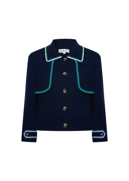 NAVY ORGANIC MERSERISE COTTON KNIT JACKET - 6