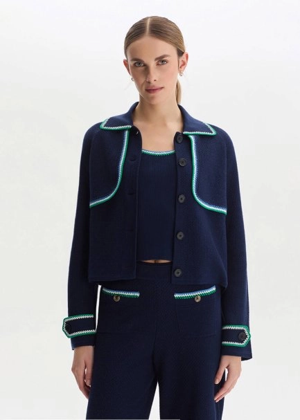 NAVY ORGANIC MERSERISE COTTON KNIT JACKET - 1