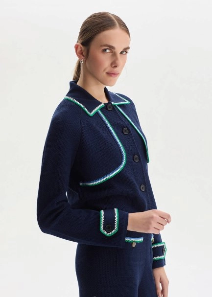 NAVY ORGANIC MERSERISE COTTON KNIT JACKET - 4