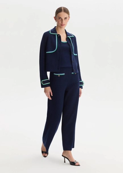 NAVY ORGANIC MERSERISE COTTON KNIT PANTS - 2