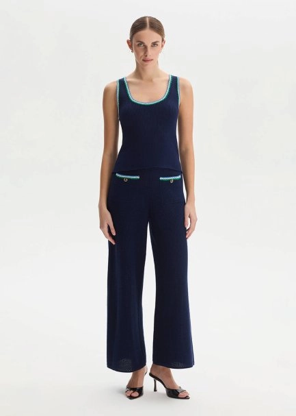 NAVY ORGANIC MERSERISE COTTON KNIT PANTS - 1