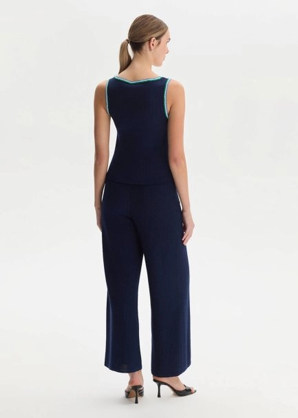 NAVY ORGANIC MERSERISE COTTON KNIT PANTS - 5