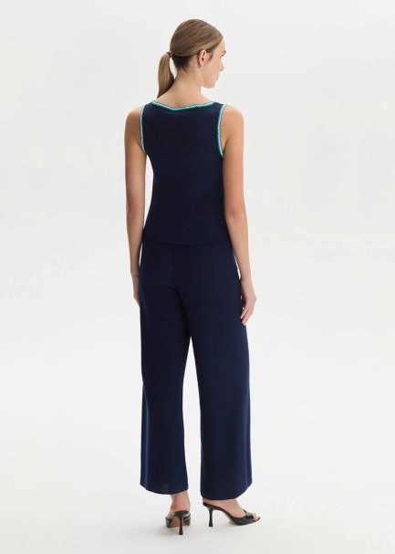 NAVY ORGANIC MERSERISE COTTON KNIT PANTS - 5