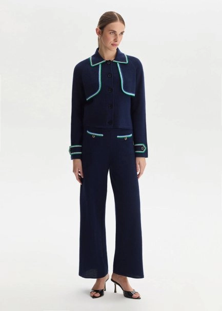 NAVY ORGANIC MERSERISE COTTON KNIT PANTS - 2