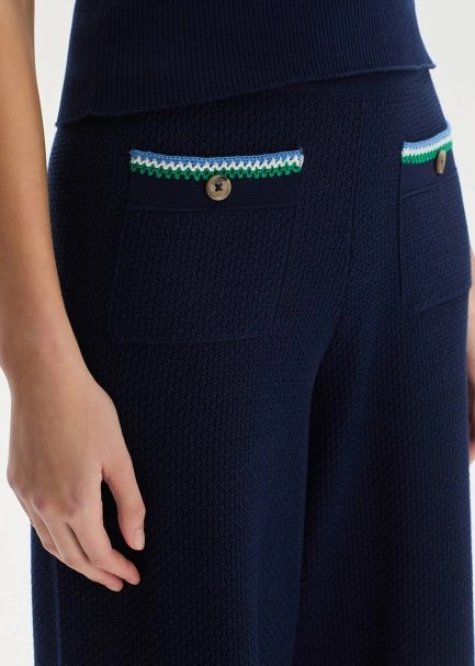 NAVY ORGANIC MERSERISE COTTON KNIT PANTS - 3