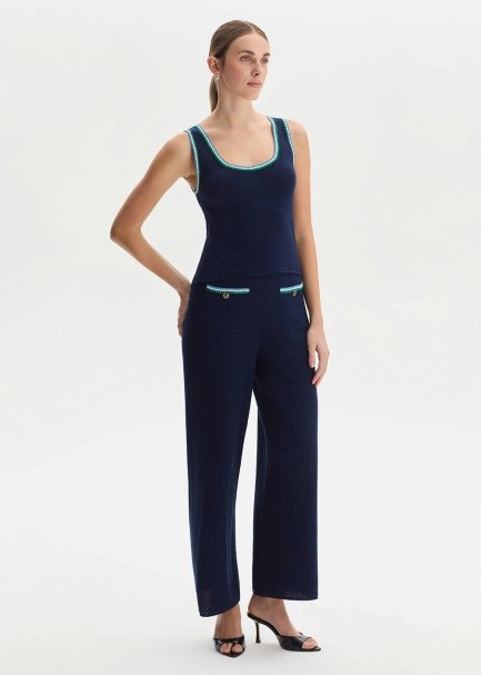 NAVY ORGANIC MERSERISE COTTON KNIT TOP - 3