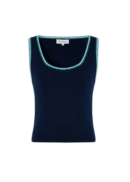 NAVY ORGANIC MERSERISE COTTON KNIT TOP - 6