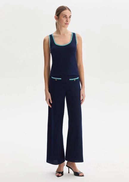 NAVY ORGANIC MERSERISE COTTON KNIT TOP - 3