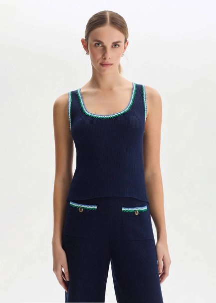 NAVY ORGANIC MERSERISE COTTON KNIT TOP - 1