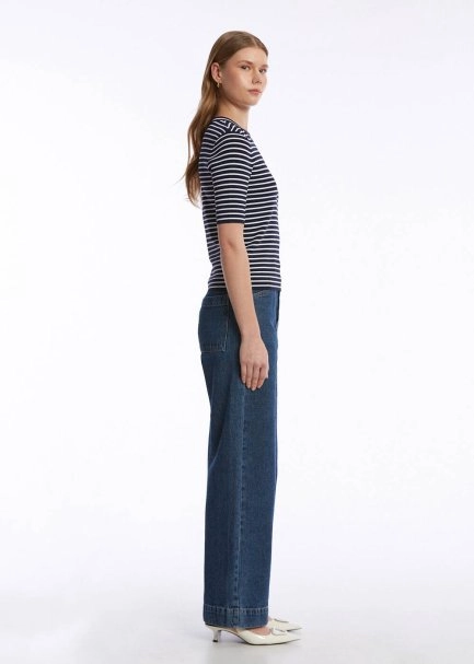 NAVY WHITE STRIPED KNIT TOP - 3