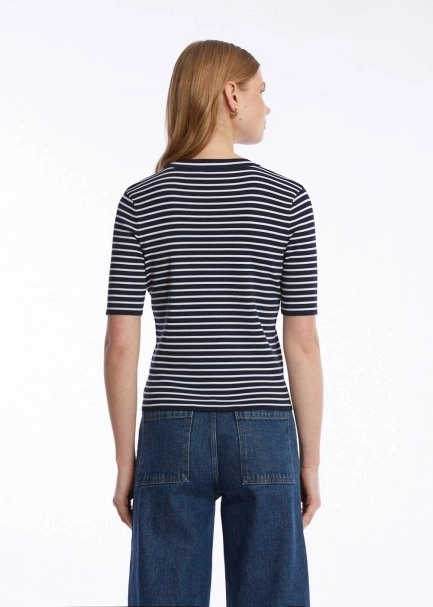 NAVY WHITE STRIPED KNIT TOP - 5
