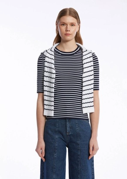 NAVY WHITE STRIPED KNIT TOP - 4