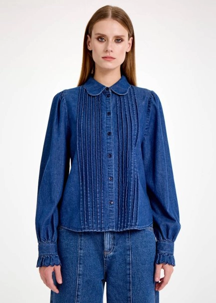 Nervür Detaylı Denim Gömlek - 1