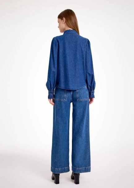 Nervür Detaylı Denim Gömlek - 5