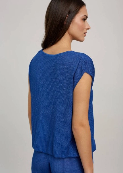 Ocean Blue V Neck Wrap Knit Top - 3