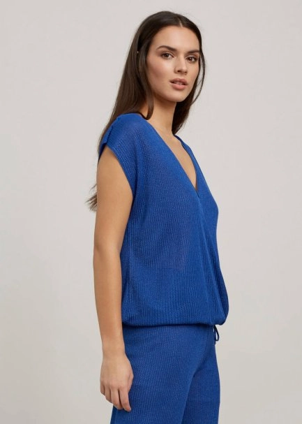 Ocean Blue V Neck Wrap Knit Top - 4