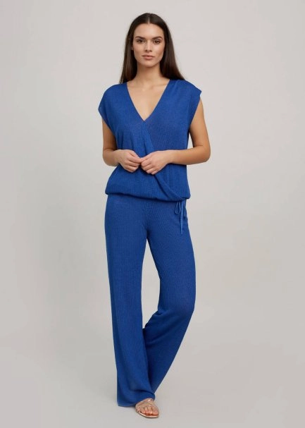 Ocean Blue V Neck Wrap Knit Top - 5