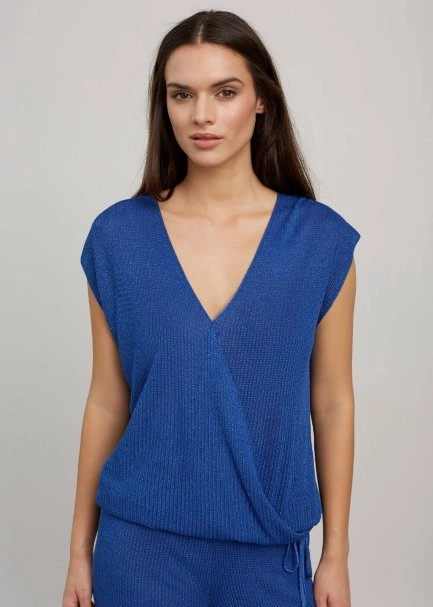 Ocean Blue V Neck Wrap Knit Top - 6