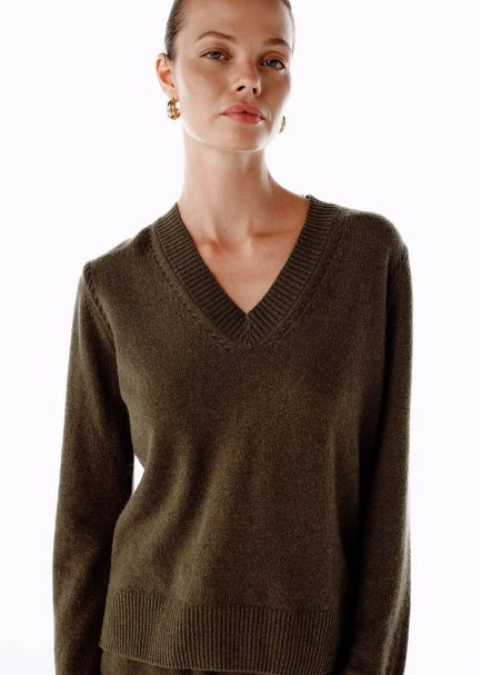OLIVESTONE V NECK CASHMERE SWEATER - 1