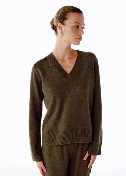 OLIVESTONE V NECK CASHMERE SWEATER - 4