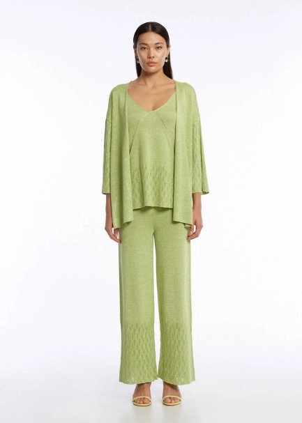 Önden Bağlamalı Yeşil Triko Hırka - 2