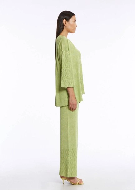 Önden Bağlamalı Yeşil Triko Hırka - 5