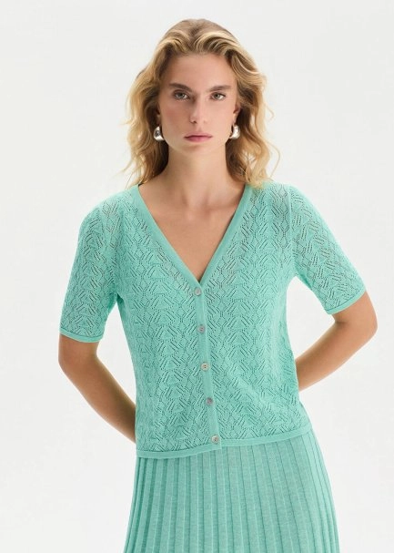 ORGANIC COTTON BLEND AQUA KNIT CARDIGAN - 1