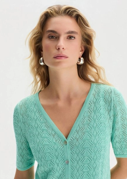 ORGANIC COTTON BLEND AQUA KNIT CARDIGAN - 3