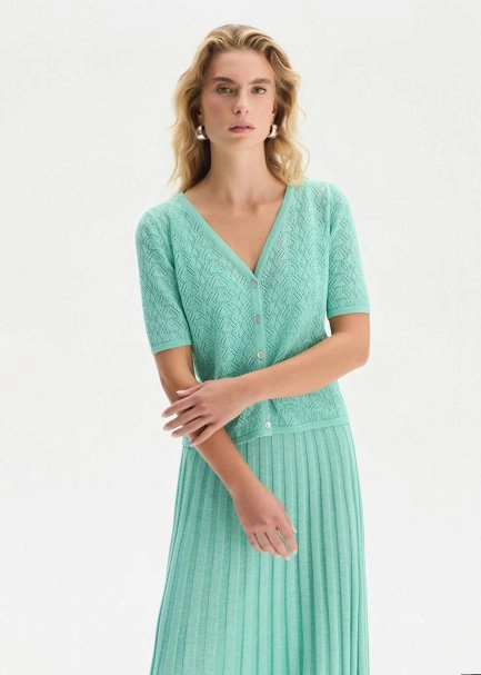 ORGANIC COTTON BLEND AQUA KNIT CARDIGAN - 4