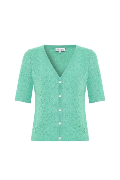 ORGANIC COTTON BLEND AQUA KNIT CARDIGAN - 6