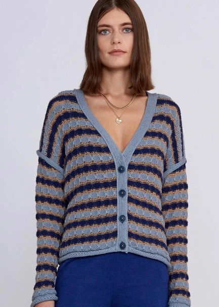 Organic Cotton Blend Blue Camel Knit Top - 7
