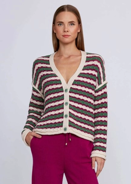 Organic Cotton Blend Jade Ecru Knit Top - 1