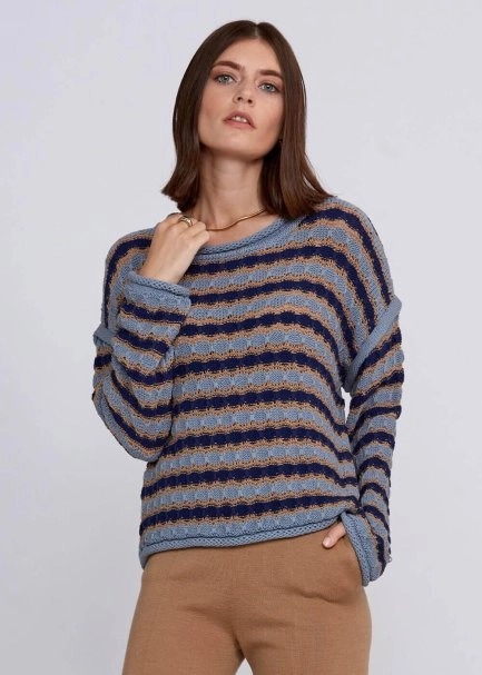 Organic Cotton Blend Oversize Blue Camel Knit Sweater - 1