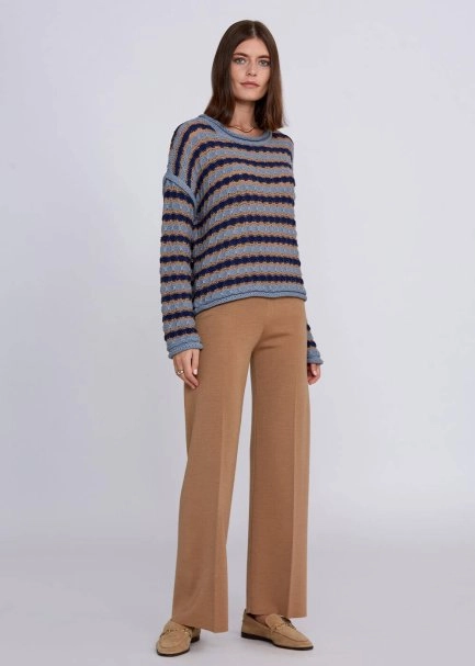 Organic Cotton Blend Oversize Blue Camel Knit Sweater - 2