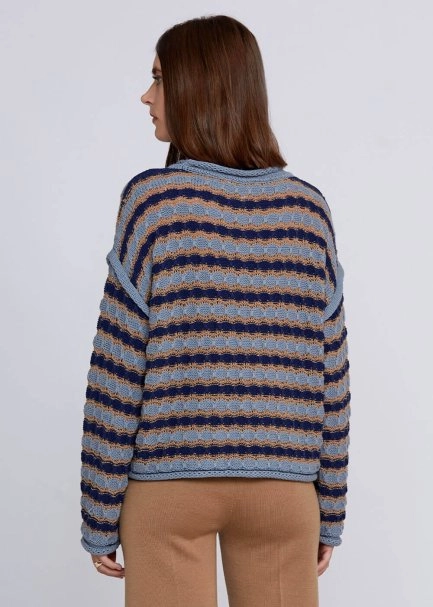 Organic Cotton Blend Oversize Blue Camel Knit Sweater - 3