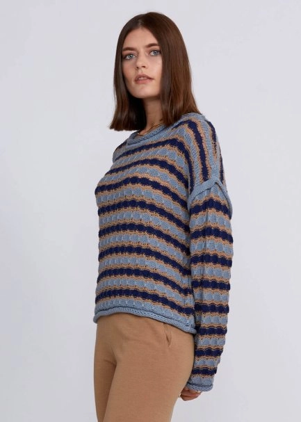 Organic Cotton Blend Oversize Blue Camel Knit Sweater - 4