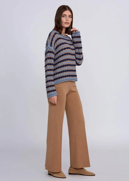 Organic Cotton Blend Oversize Blue Camel Knit Sweater - 5