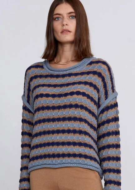 Organic Cotton Blend Oversize Blue Camel Knit Sweater - 6