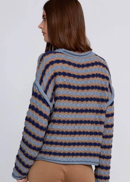 Organic Cotton Blend Oversize Blue Camel Knit Sweater - 7