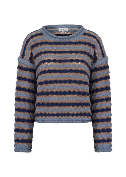 Organic Cotton Blend Oversize Blue Camel Knit Sweater - 8