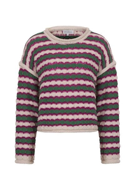 Organic Cotton Blend Oversize Jade Ecru Knit Sweater - 8