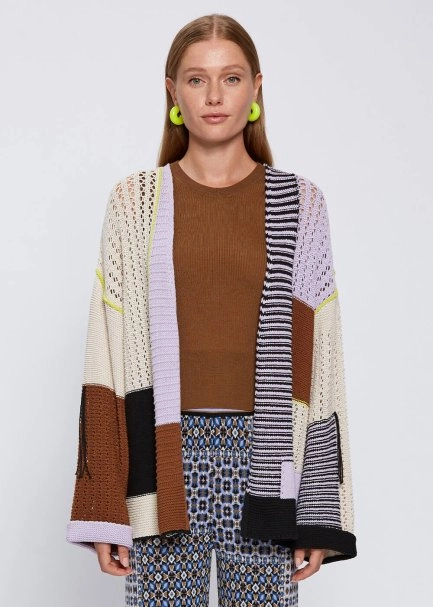 ORGANIC COTTON COLOR BLOCK KNIT CARDIGAN - 1