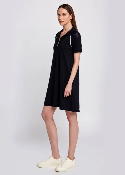 Organic Cotton Contrast Piping Detail Navy Knit Dress - 4