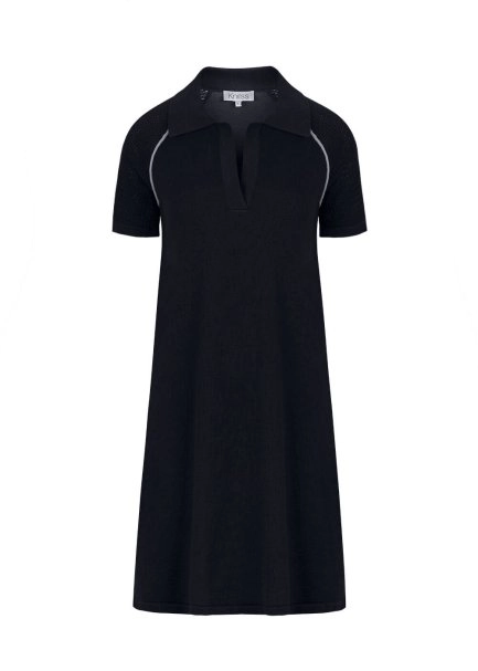 Organic Cotton Contrast Piping Detail Navy Knit Dress - 8