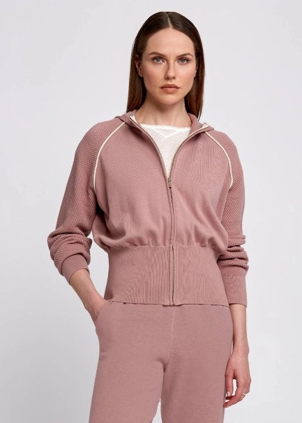 Organic Cotton Contrast Piping Detail Lilac Knit Jacket - 1