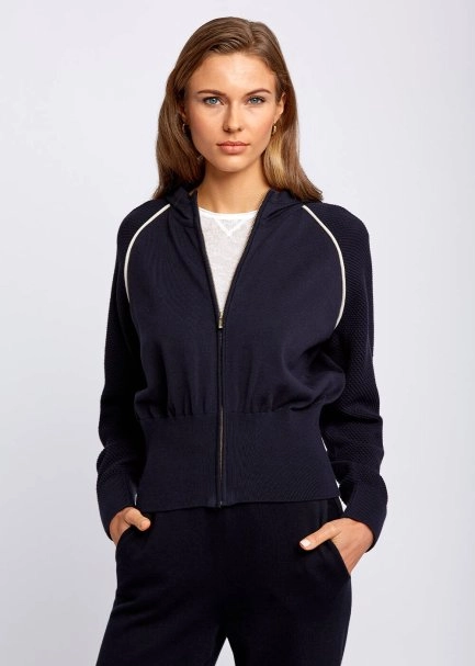 Organic Cotton Contrast Piping Detail Navy Knit Jacket - 1