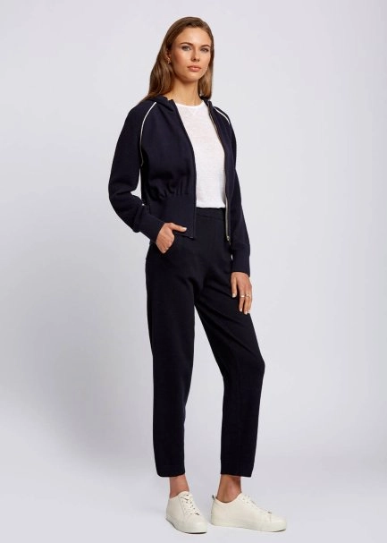 Organic Cotton Contrast Piping Detail Navy Knit Jacket - 2