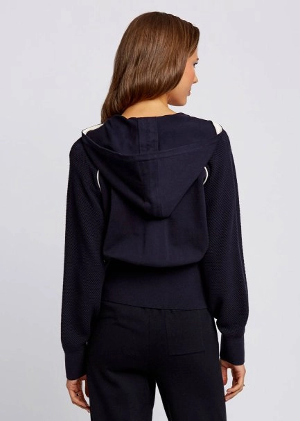 Organic Cotton Contrast Piping Detail Navy Knit Jacket - 3