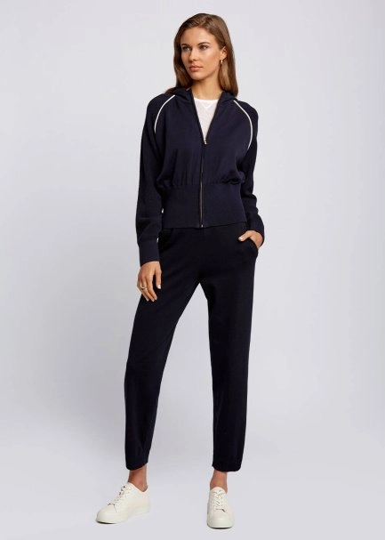 Organic Cotton Contrast Piping Detail Navy Knit Jacket - 5