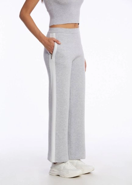 ORGANIC COTTON GREY WHITE KNIT PANTS - 3